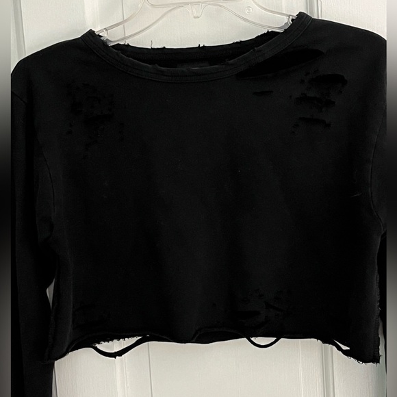 LF Los Angeles Black Distressed Cropped Cotton Top Small Grunge Witch Streetwear - Picture 2 of 10